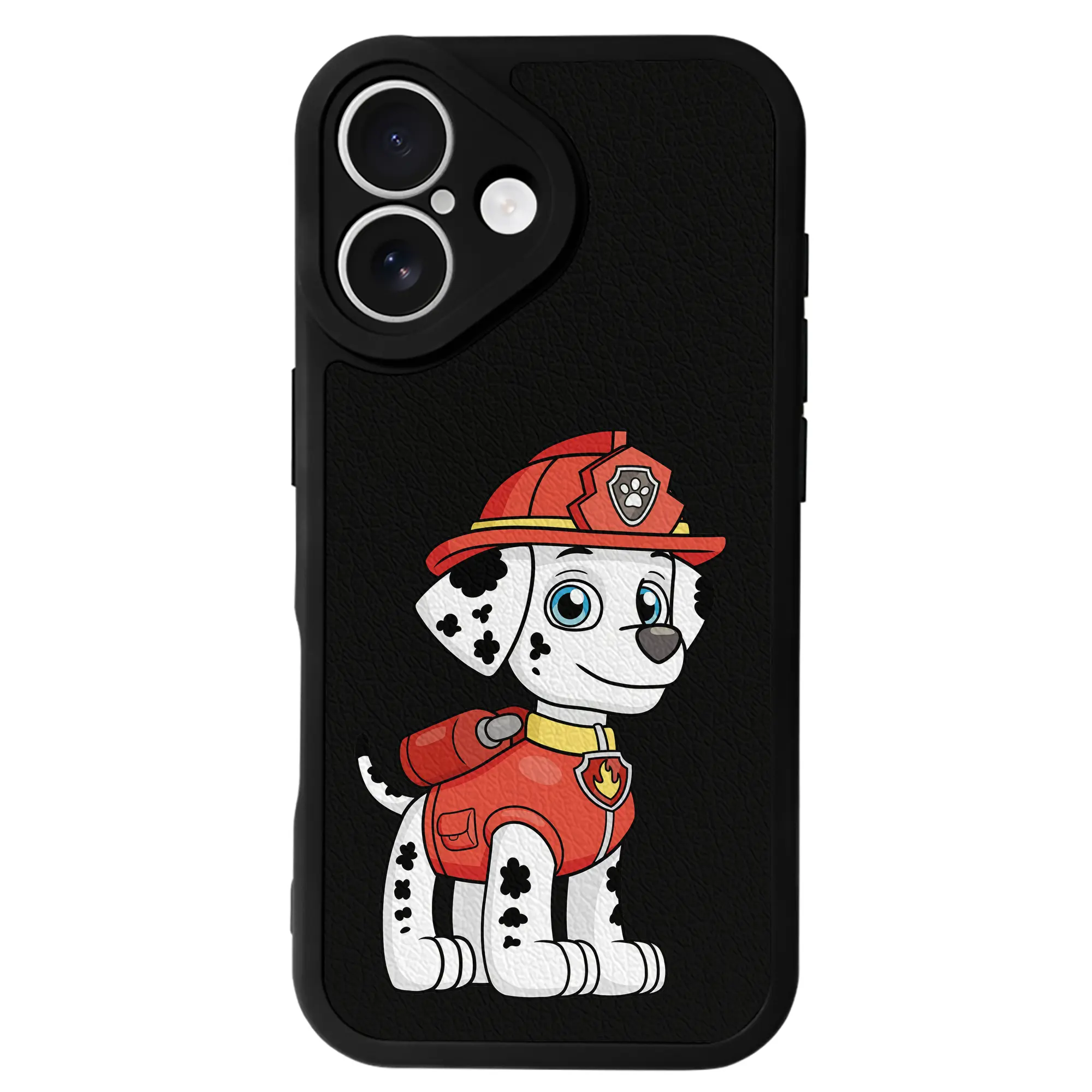 パウ・パトロール グッズ マーシャル - IPhone 16シリーズ対応 ・ シリコンスマホケース ・ レザー調 ・ 高精度フィット ・ 耐衝撃 ・ ワイヤレス充電対応 ・ 精密カット